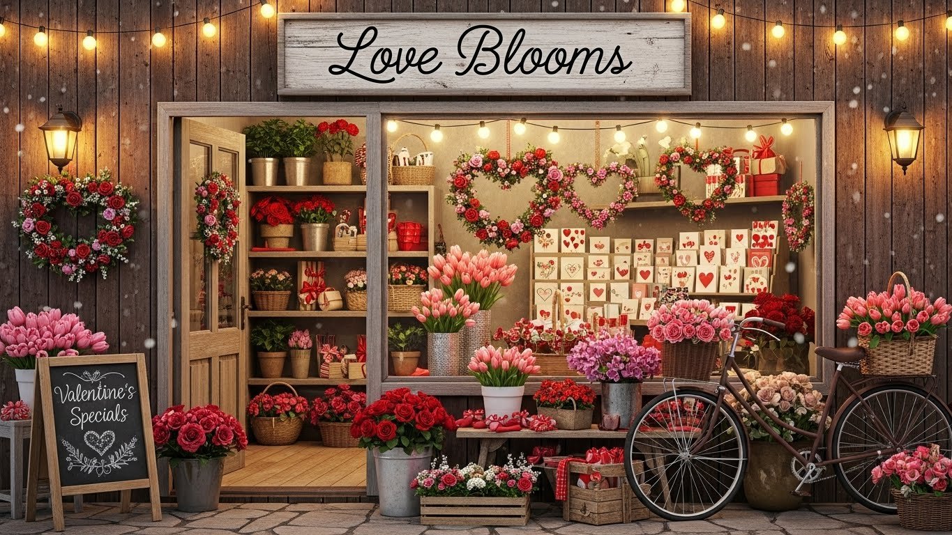 Valentine's Day gifts can be be found in many types of shops, like a flower shop.