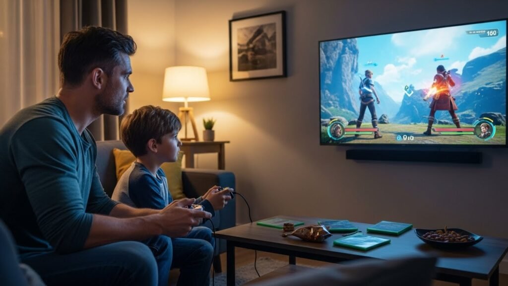 A collection of cool and practical gifts for Dad, including a leather wallet, a smart mug, and a pair of noise-canceling headphones.